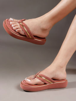 Carlton London - Womens Knot Detail Platform Thong Sandals - Peach
