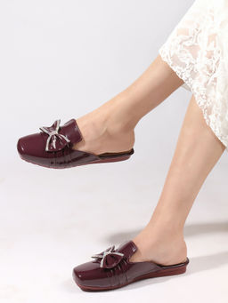 Carlton London - Womens Sparkling Bow Patent Mules - Wine
