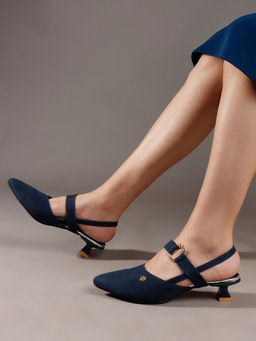 Carlton London - Womens Pointed Toe Ankle Strap Sandals Heels - Navy Blue