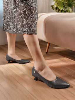 Carlton London - Womens Metallic Finish Pointed Toe Sculpted Pumps Heels - Black