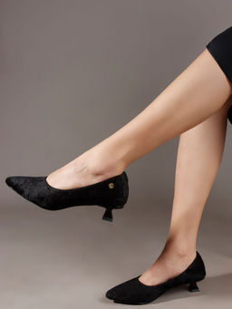 Carlton London - Womens Metallic Finish Pointed Toe Sculpted Pumps Heels - Black