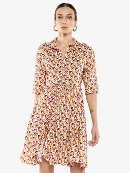 RAREISM - Yellow Cleokap Flared Knee Length Dress