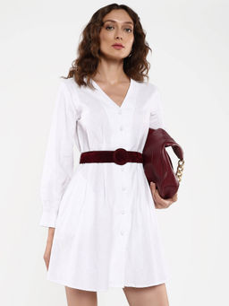 RAREISM - White Nami A-Line Mini Dress with Belt (Set of 2)