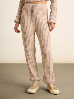 Twenty Dresses by Nykaa Fashion - Beige Solid Ankle Length Jogger Sweater Pants