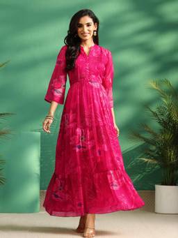 Libas - Women Pink Floral Chiffon Dress