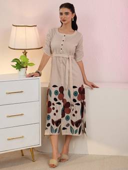 Libas - Women Off White Floral Cotton Blend Dress