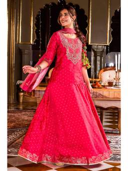 Aurelia - Women Pink Embroidered Viscose Top and Skirt with Dupatta