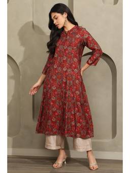 Soch - Women Maroon Floral Muslin Kurta