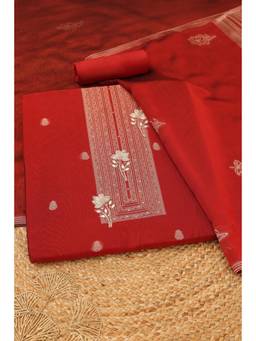 Soch - Women Maroon Floral Silk Unstitched Top and Bottom with Dupatta