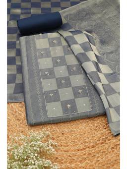 Soch - Women Navy Blue Woven Silk Blend Unstitched Top and Bottom with Dupatta
