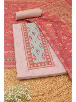Soch - Women Lavender Printed Art Silk Unstitched Top and Bottom with Dupatta