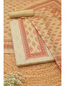 Soch - Women Green Printed Art Silk Unstitched Top and Bottom with Dupatta