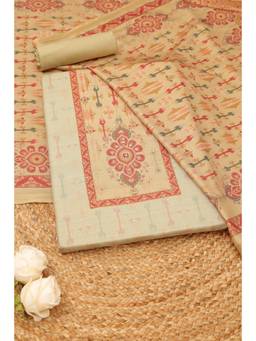 Soch - Women Green Printed Art Silk Unstitched Top and Bottom with Dupatta