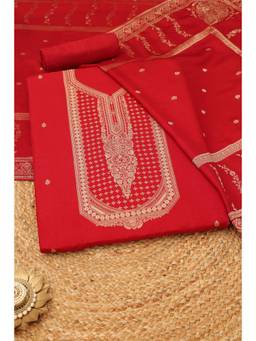 Soch - Women Maroon Printed Silk Blend Unstitched Top and Bottom with Dupatta