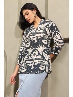 Soch - Women Blue Printed Cotton Blend Tunic