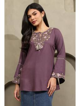 Soch - Women Purple Floral Rayon Tunic