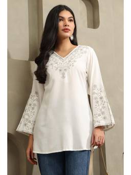 Soch - Women Off White Floral Rayon Tunic