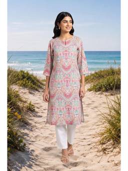 W - Off White Floral Pure Cotton Kurta