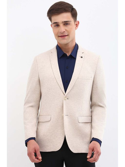 Allen Solly Men Beige Ultra Slim Fit Textured Formal Blazer