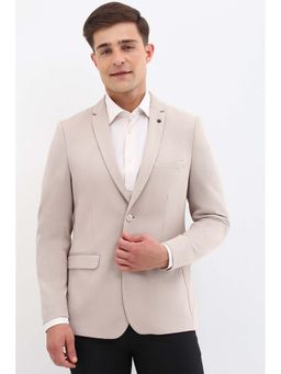 Allen Solly - Men Beige Ultra Slim Fit Textured Formal Blazer