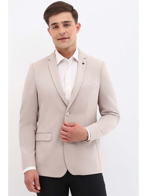 Allen Solly Men Beige Ultra Slim Fit Textured Formal Blazer