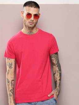DILLINGER - Mens Dark Pink Solid T-Shirt