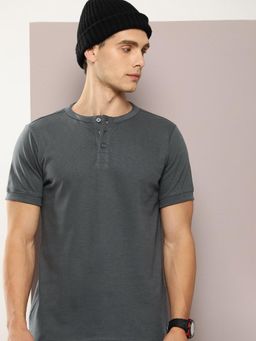 DILLINGER - Grey Solid Regular Henley T-Shirt