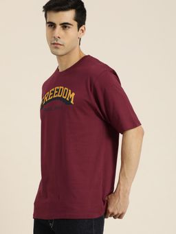 DILLINGER - Maroon Typographic Oversized T-Shirt