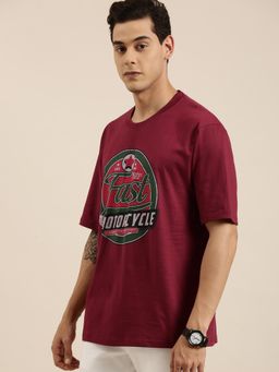 DILLINGER - Maroon Typographic Oversized T-Shirt