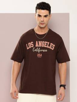DILLINGER - Brown Typographic Oversized T-Shirt