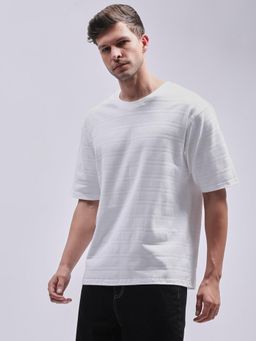 DILLINGER - White Self Design Oversized T-Shirt
