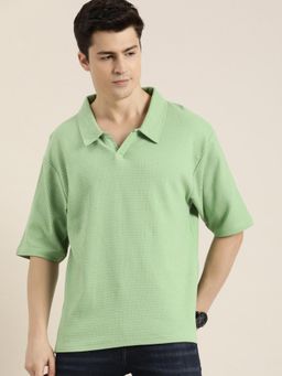 DILLINGER - Green Self Design Oversized Polo T-Shirt