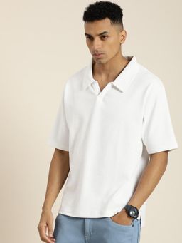 DILLINGER - White Self Design Oversized Polo T-Shirt