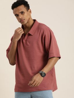 DILLINGER - Mauve Self Design Oversized Polo T-Shirt