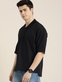 DILLINGER - Black Solid Oversized Polo T-Shirt