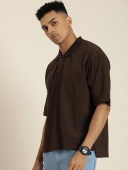 DILLINGER - Brown Solid Oversized Polo T-Shirt