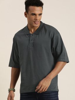 DILLINGER - Grey Solid Oversized Polo T-Shirt
