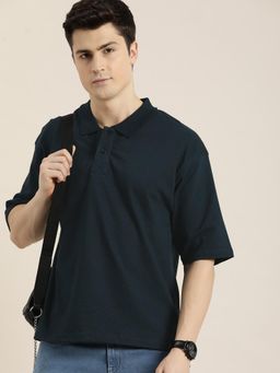 DILLINGER - Navy Blue Solid Oversized Polo T-Shirt