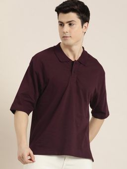 DILLINGER - Wine Solid Oversized Polo T-Shirt