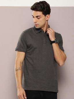 DILLINGER - Grey Solid Regular Snap Polo T-Shirt
