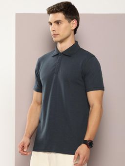DILLINGER - Navy Blue Solid Regular Snap Polo T-Shirt