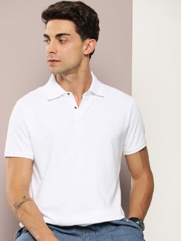 DILLINGER - White Solid Regular Snap Polo T-Shirt