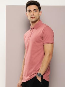 DILLINGER - Pink Solid Regular Snap Polo T-Shirt