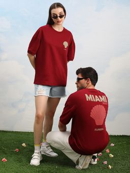 DILLINGER - Maroon Graphic Oversized Drop Shoulder T-Shirt