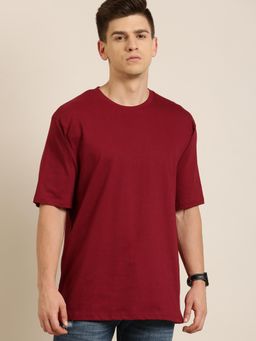 Difference of Opinion - Maroon Solid Oversized T-Shirt