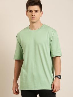 Difference of Opinion - Green Solid Oversized T-Shirt