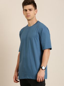 Difference of Opinion - Blue Solid Oversized T-Shirt