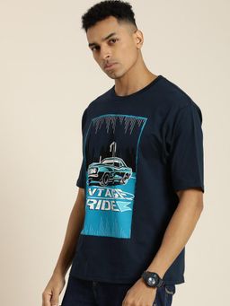 Difference of Opinion - Navy Blue Graphic Oversized T-Shirt