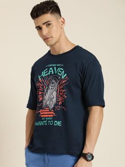 Difference of Opinion - Navy Blue Graphic Oversized T-Shirt