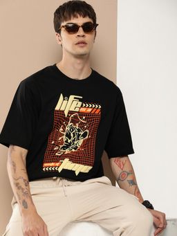 Difference of Opinion - Black Graphic Oversized T-Shirt